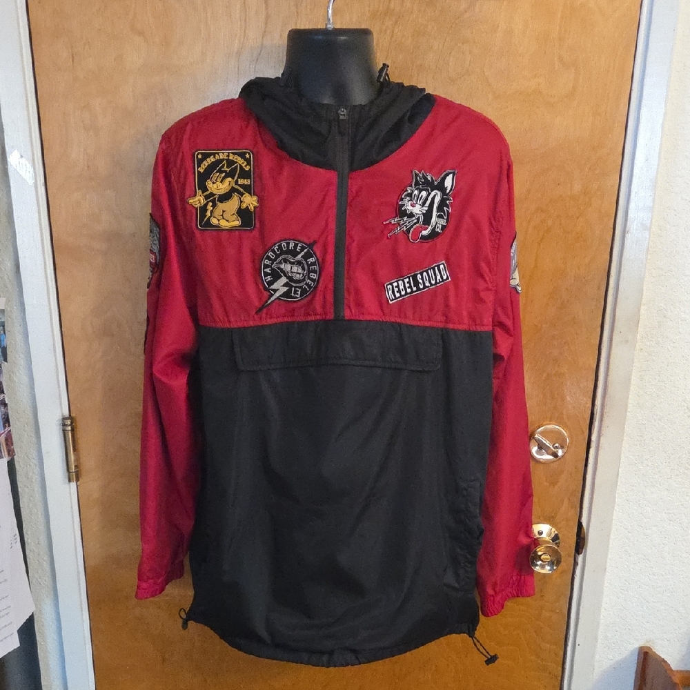 Rebel Minds Men's Red/Black Front Pocket Half Zip Windbreaker Jacket Size XL